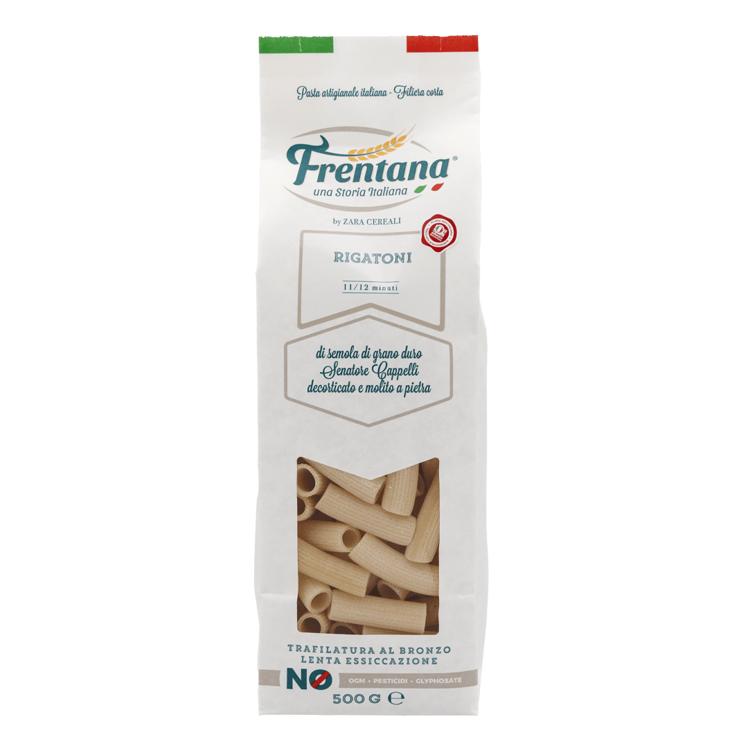 Frentana Rigatoni aus Senatore Cappelli Hartweizengrieß – traditionell gefertigte Bronzepasta in 500 g Tüte