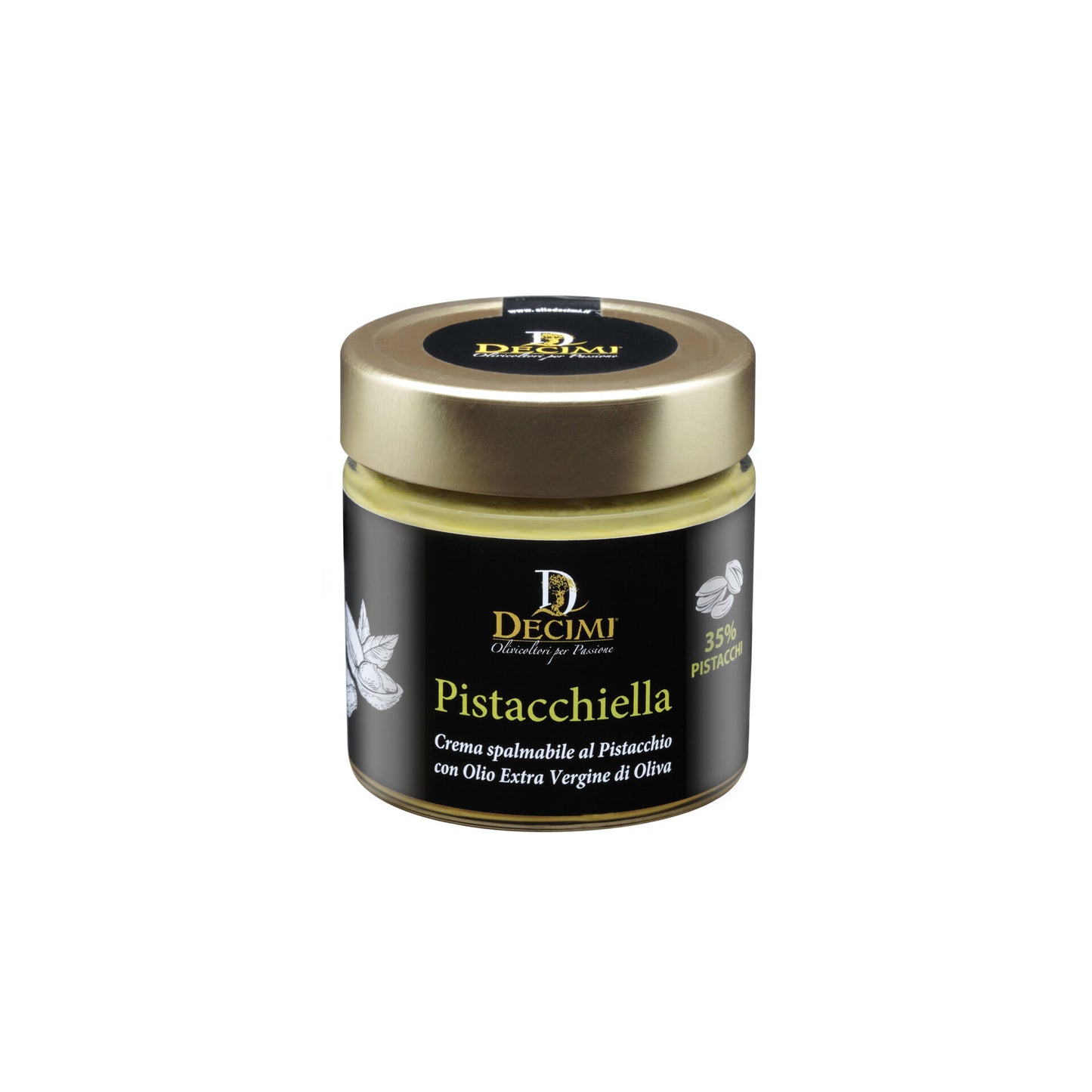 Decimi Pistacchiella – cremige italienische Pistaziencreme mit 35 % Pistazien und nativem Olivenöl extra im edlen Glas