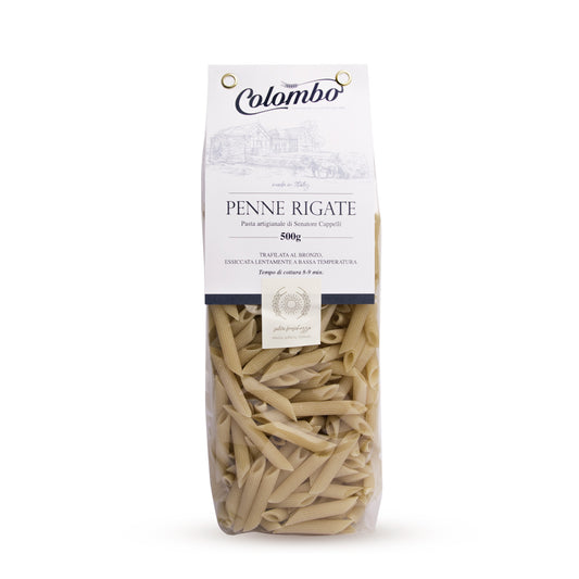 Colombo Penne Rigate aus Senatore Cappelli Hartweizengrieß – italienische handwerklich hergestellte Pasta, 500 g Packung